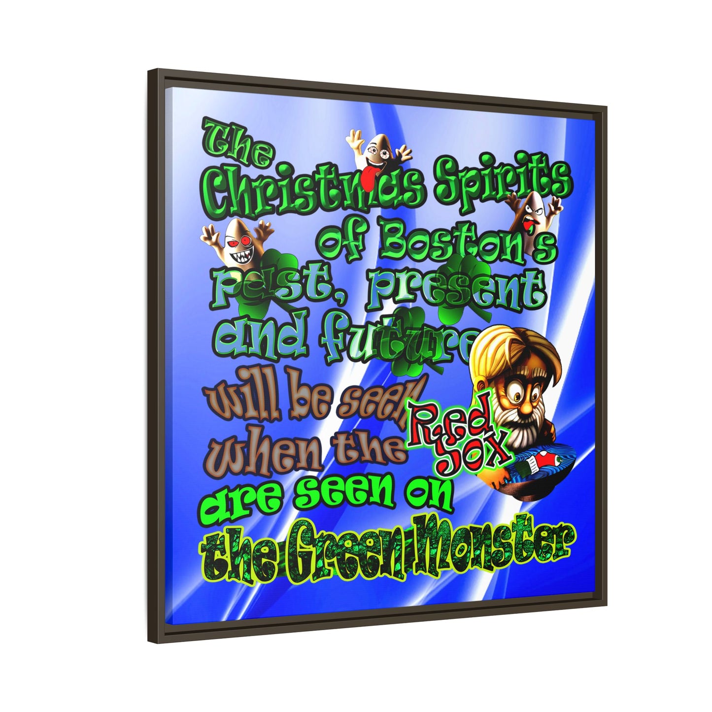 christmas spirits of boston - framed canvas art (blue-white wave)
