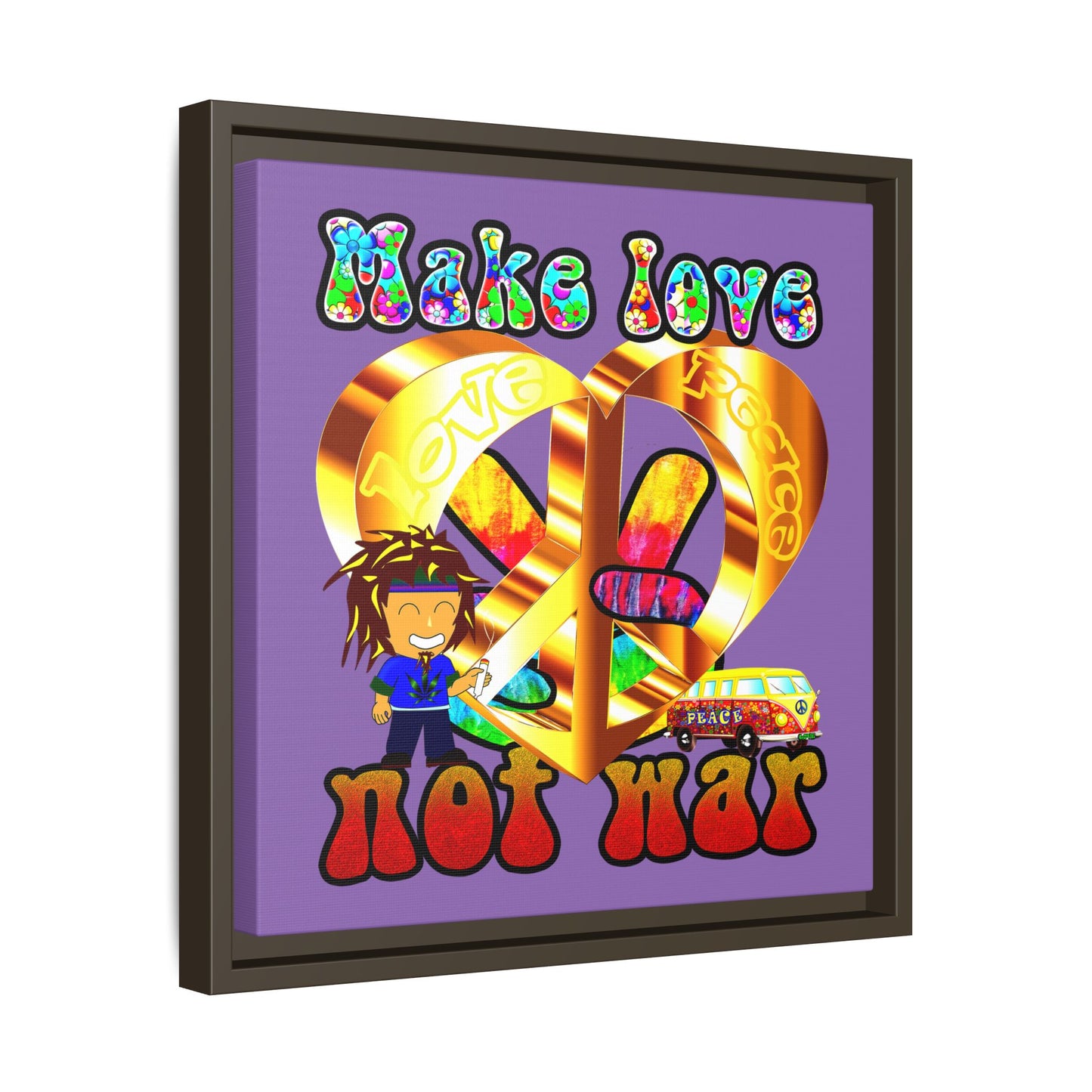 love peace - framed canvas art (light purple)