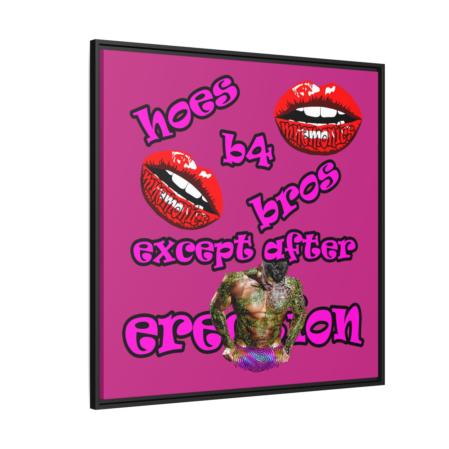 hoes b4 bros - framed canvas art (pink)