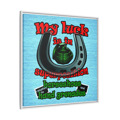 my luck - framed canvas art (faded blue)