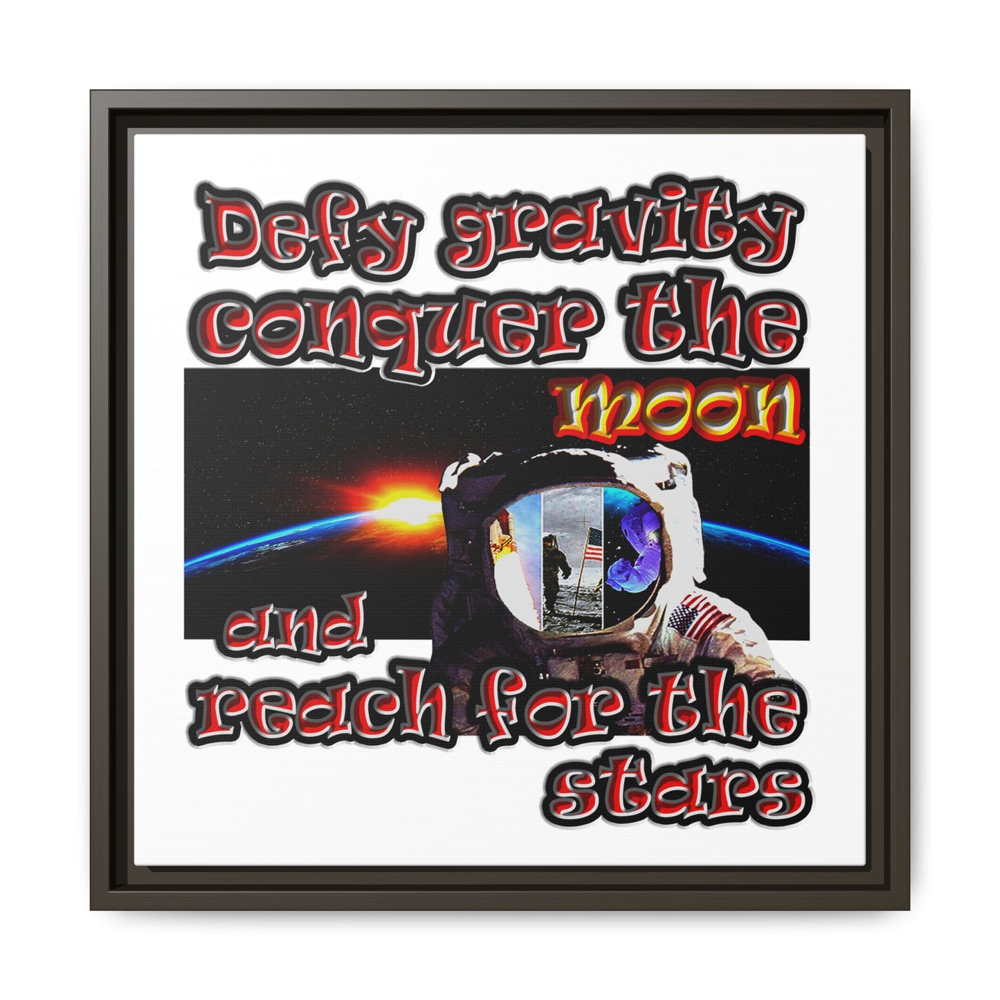 defy conquer reach - framed canvas art (white)