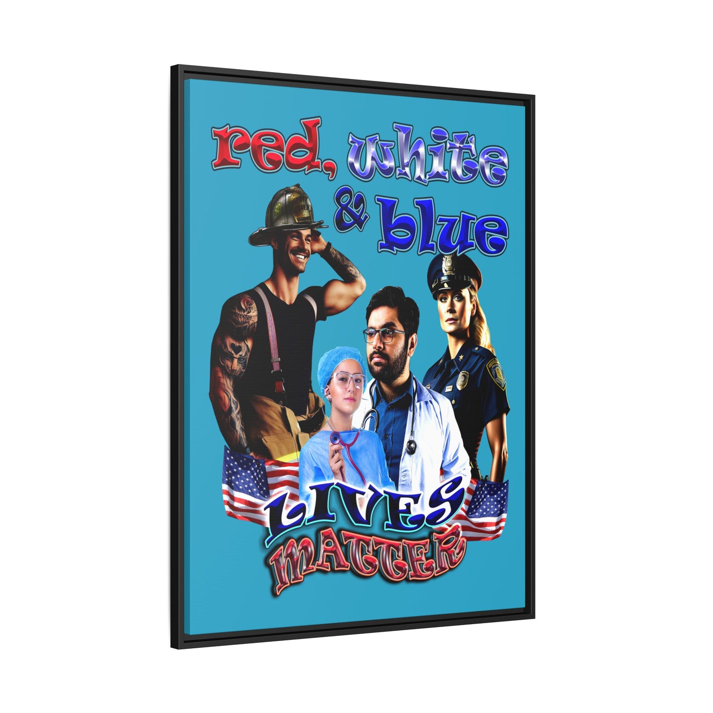 rw&b lives matter - framed canvas art (turquoise)