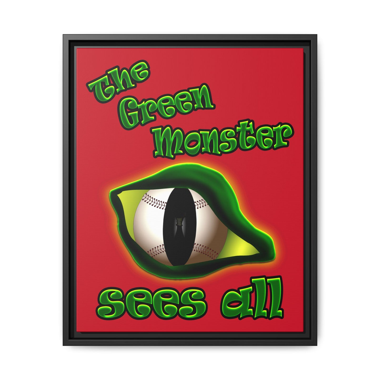 green monster - framed canvas art (dark red)
