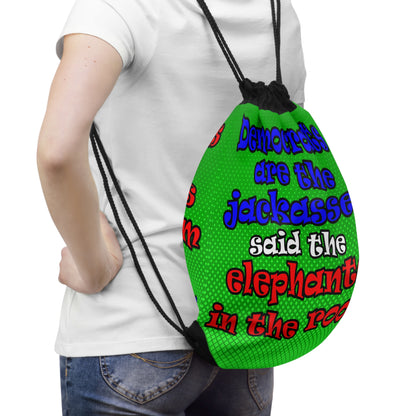 donkeys and elephants - Drawstring Bag (logo green)