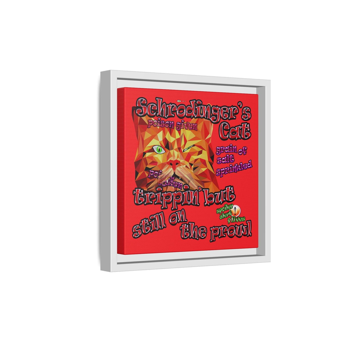 schrodinger's cat - framed canvas art (red)