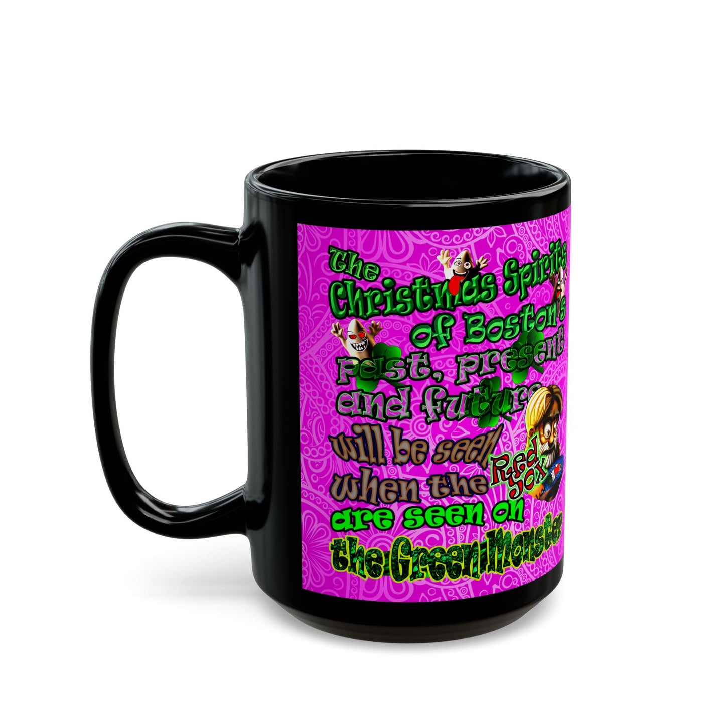 christmas spirits of boston - Black Mug (pink swirl)