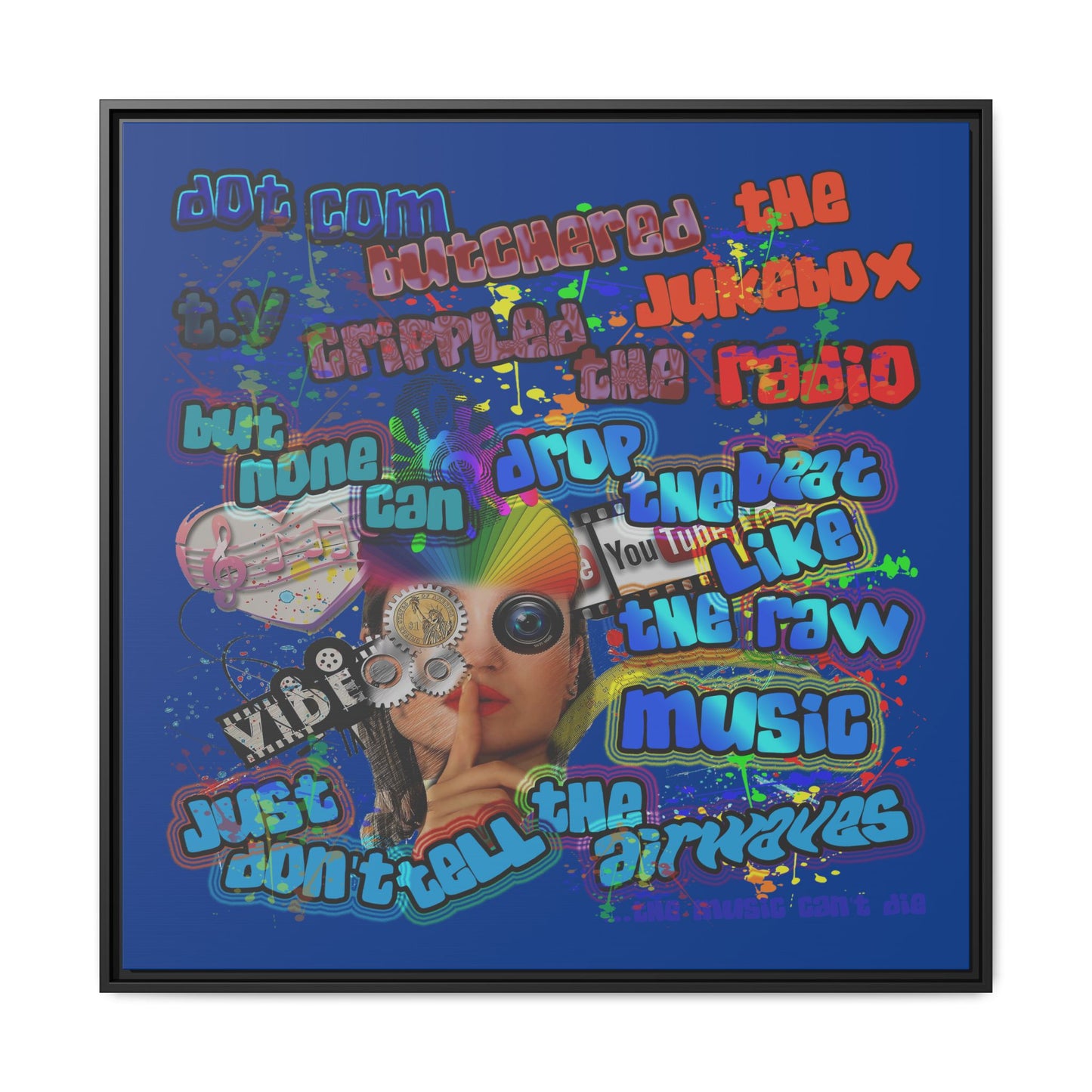 drop the beat - framed canvas art (dark blue)