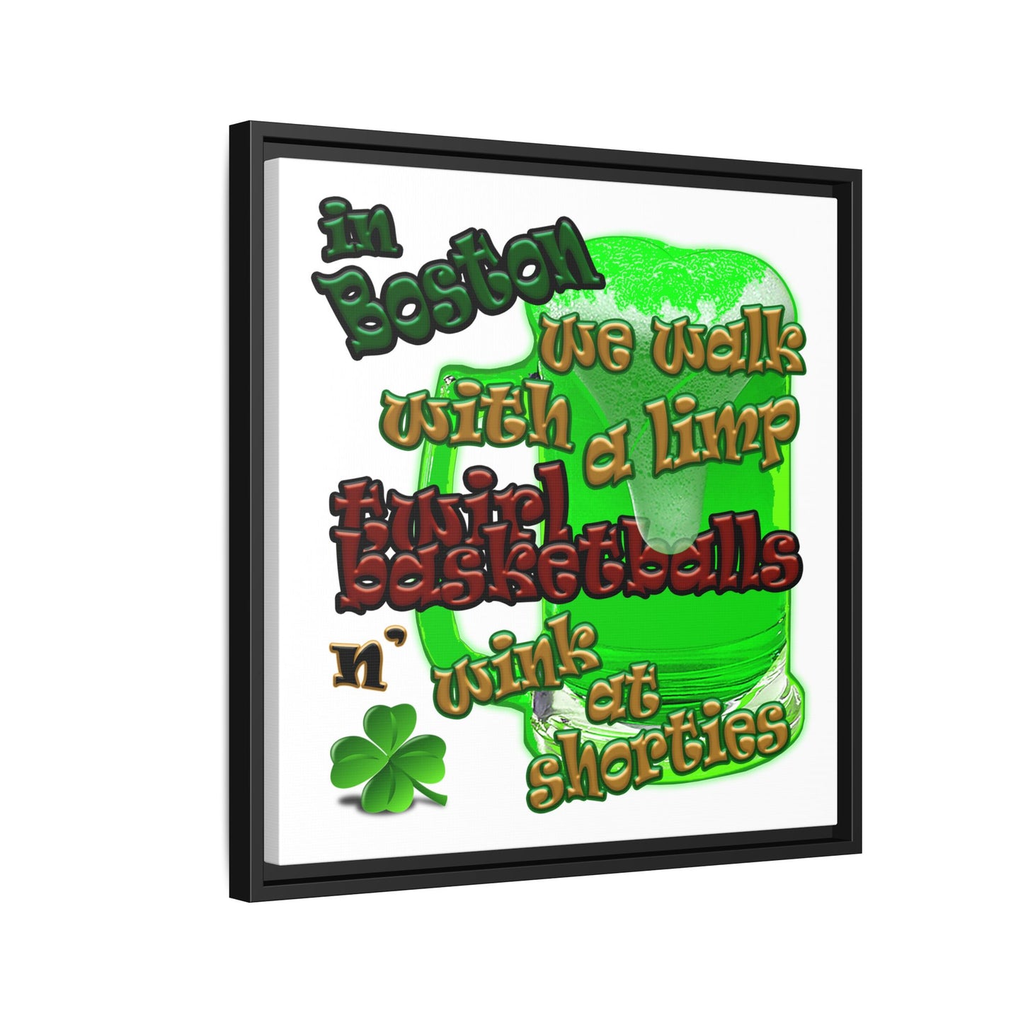 celtics logo - framed canvas art (white)