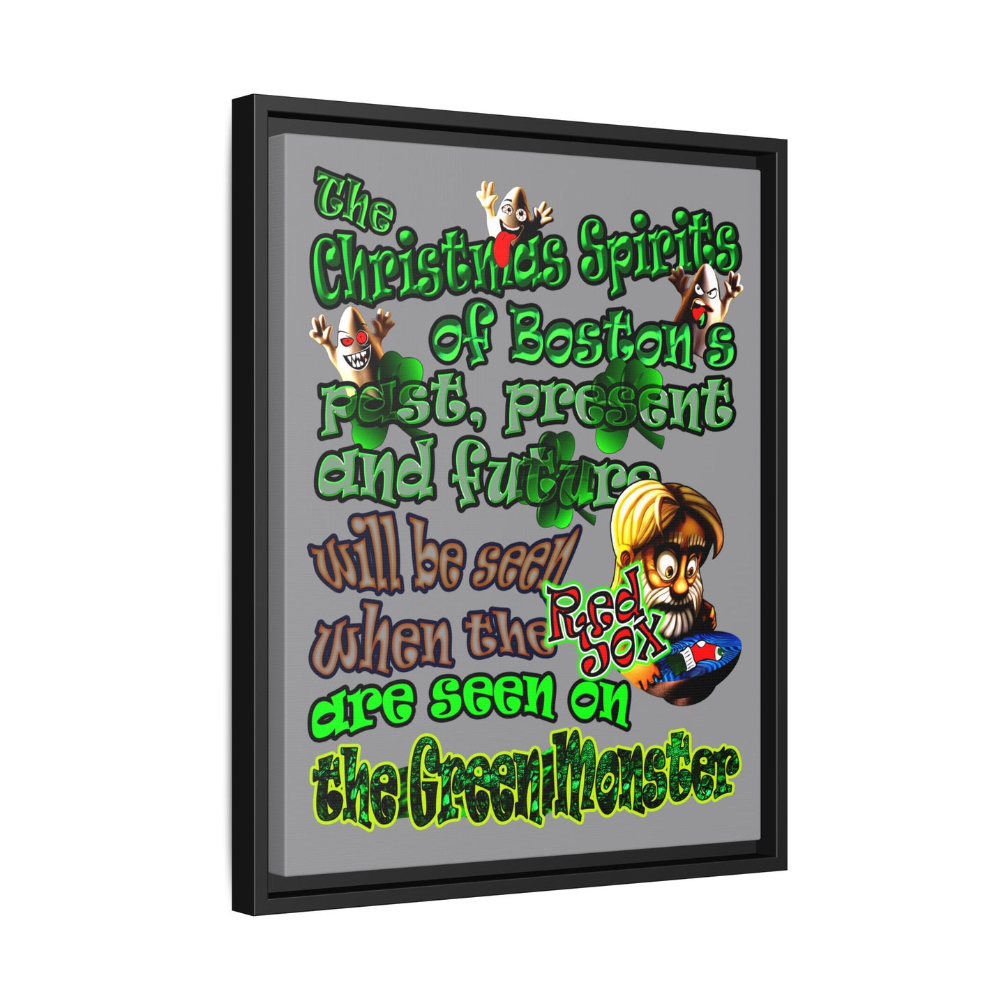 christmas spirits of boston - framed canvas art (grey)