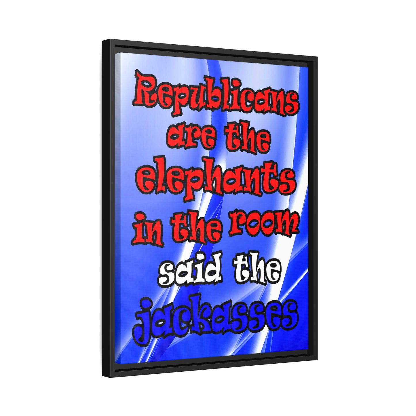 donkeys and elephants - framed canvas art (blue-white wave)