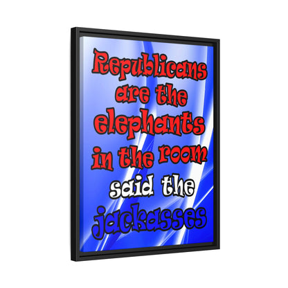 donkeys and elephants - framed canvas art (blue-white wave)