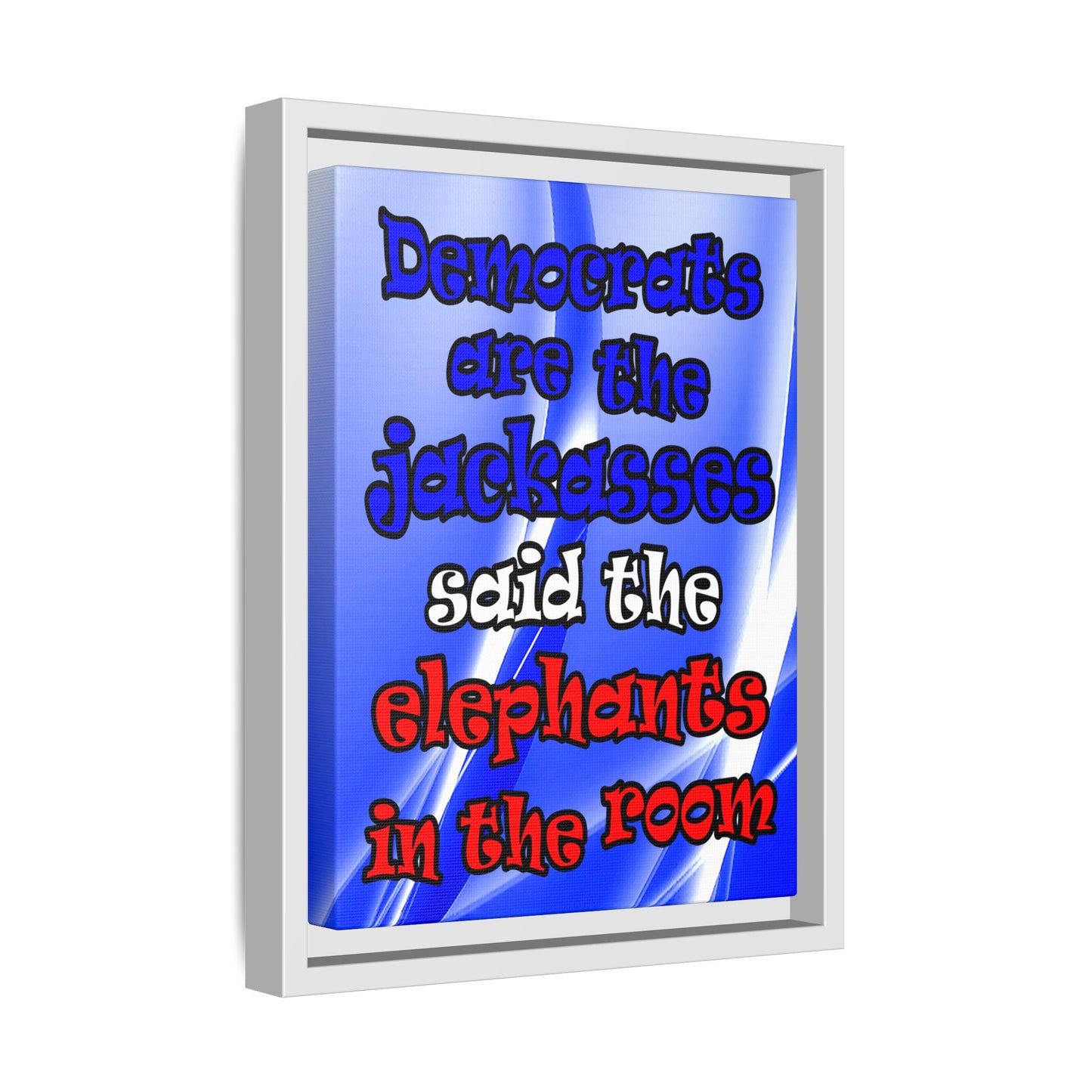 donkeys and elephants - framed canvas art (blue-white wave)