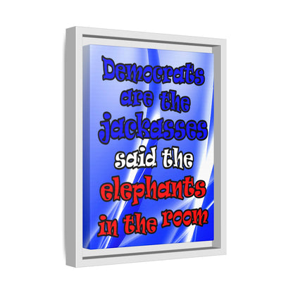 donkeys and elephants - framed canvas art (blue-white wave)