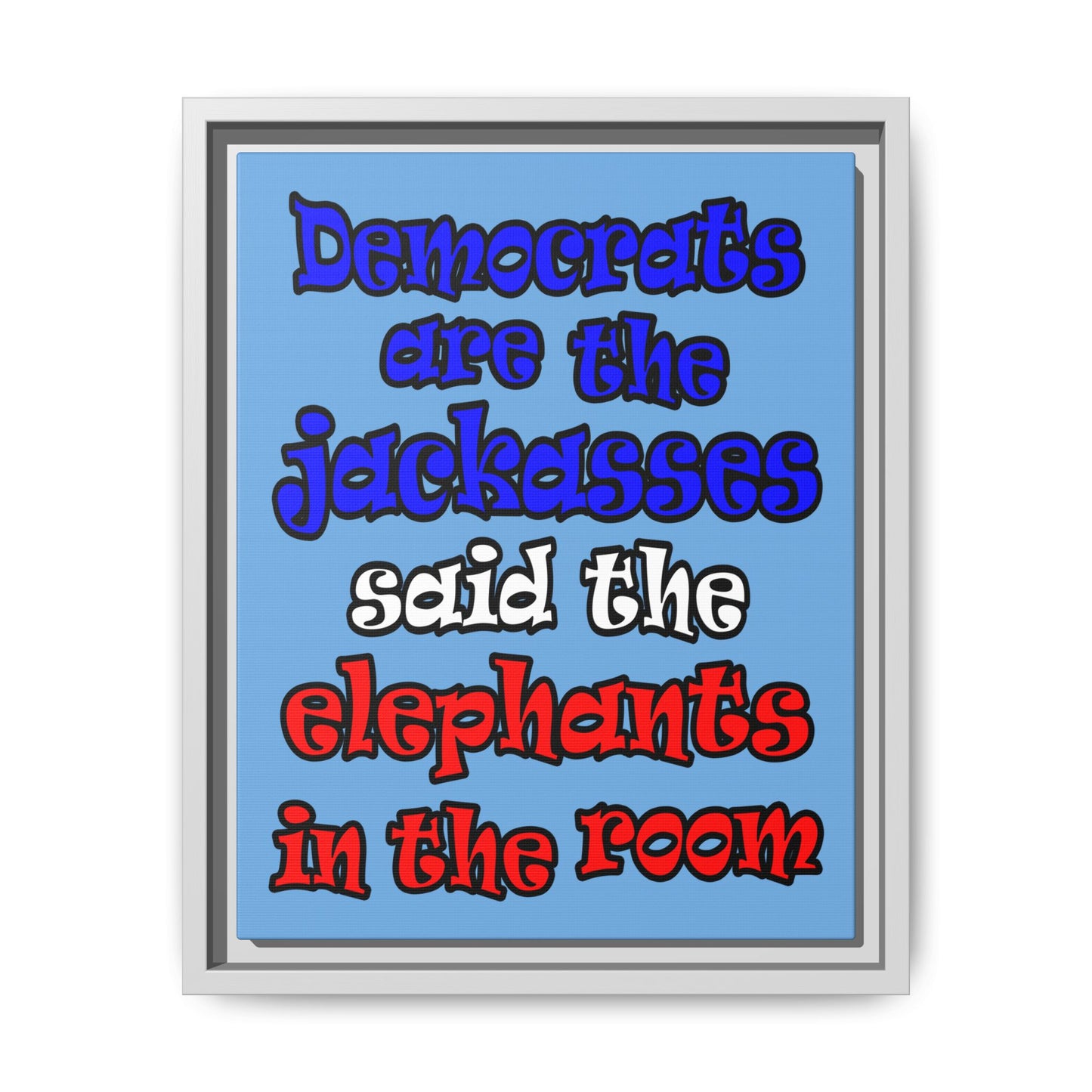 donkeys and elephants - framed canvas art (light blue)