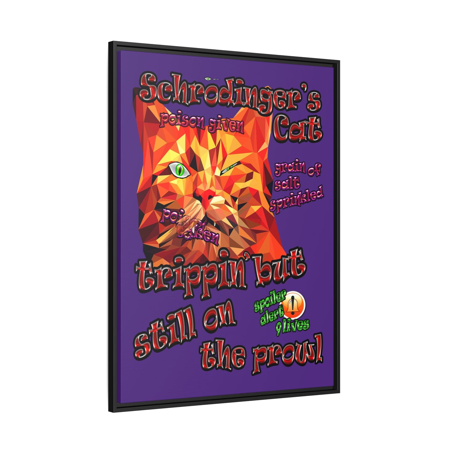 schrodinger's cat - framed canvas art (purple)