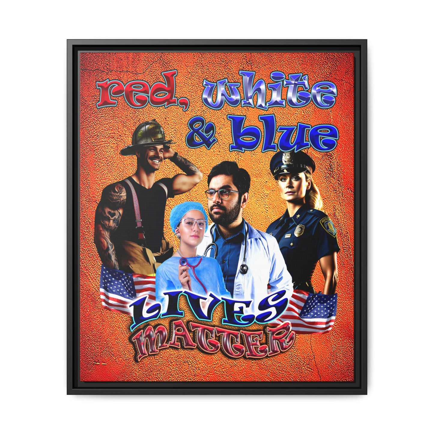 rw&b lives matter - framed canvas art (burnt orange)