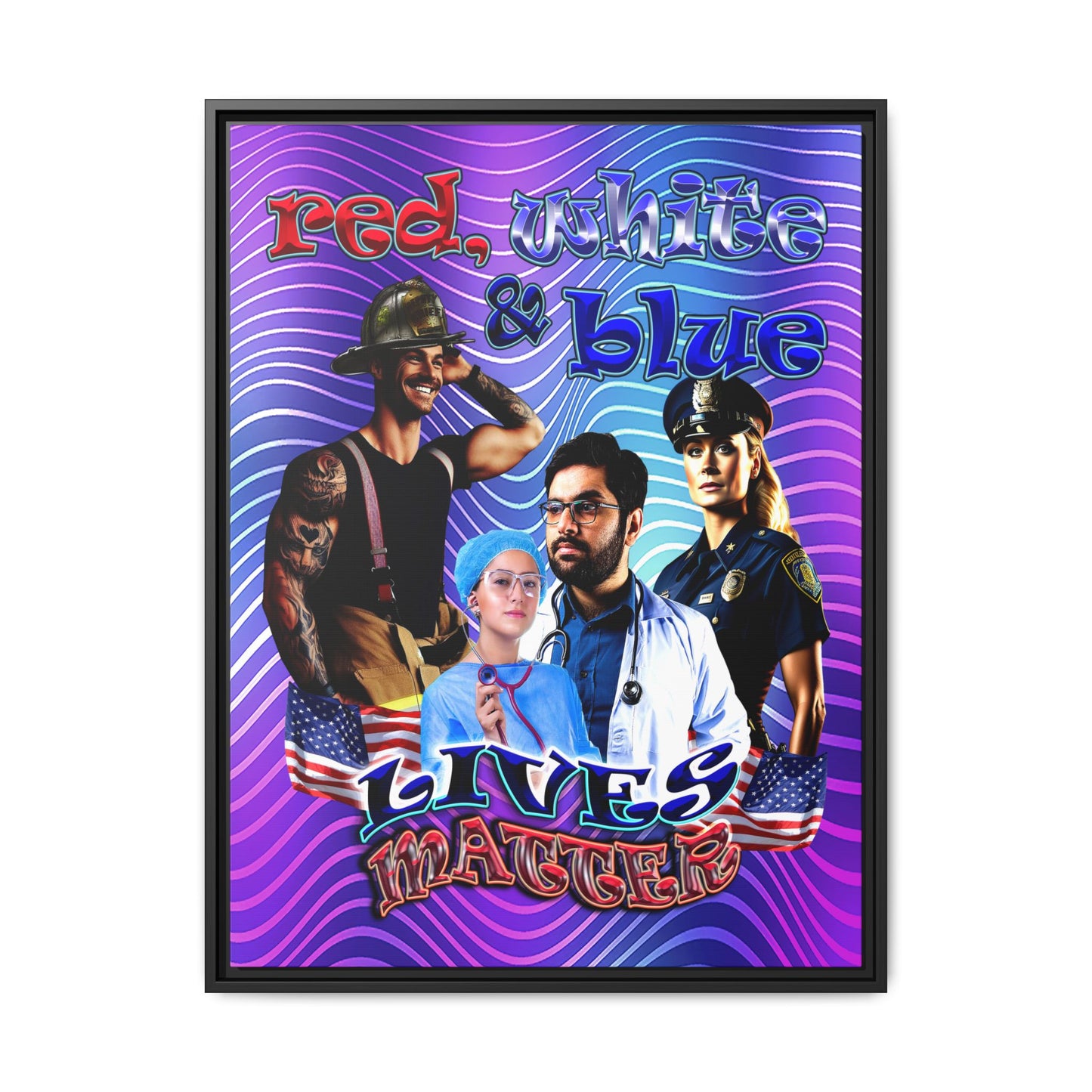 rw&b lives matter - framed canvas art (purple wave)