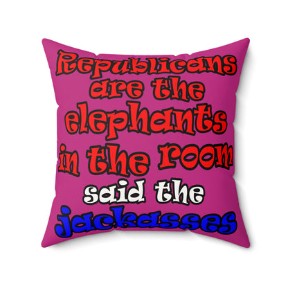 donkeys and elephants - Faux Suede Square Pillow - (pink)
