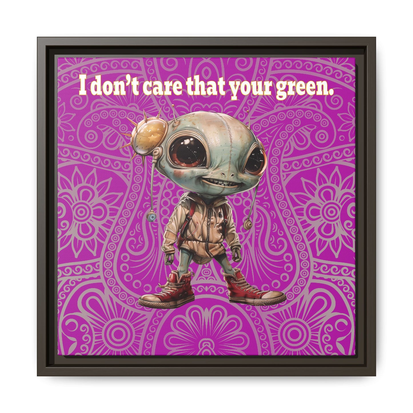 I don't care that your green - framed canvas art (pink swirl)