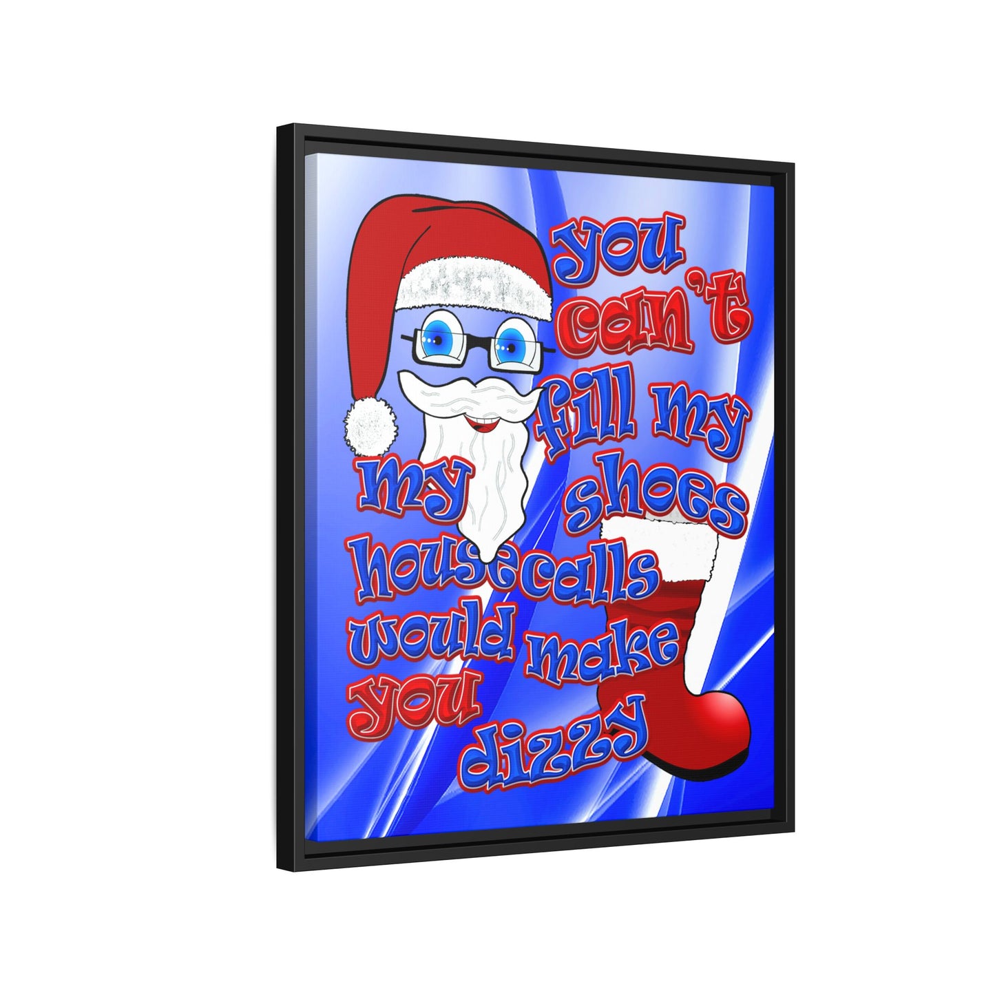 santa's shoes - framed canvas art (blue-white wave)