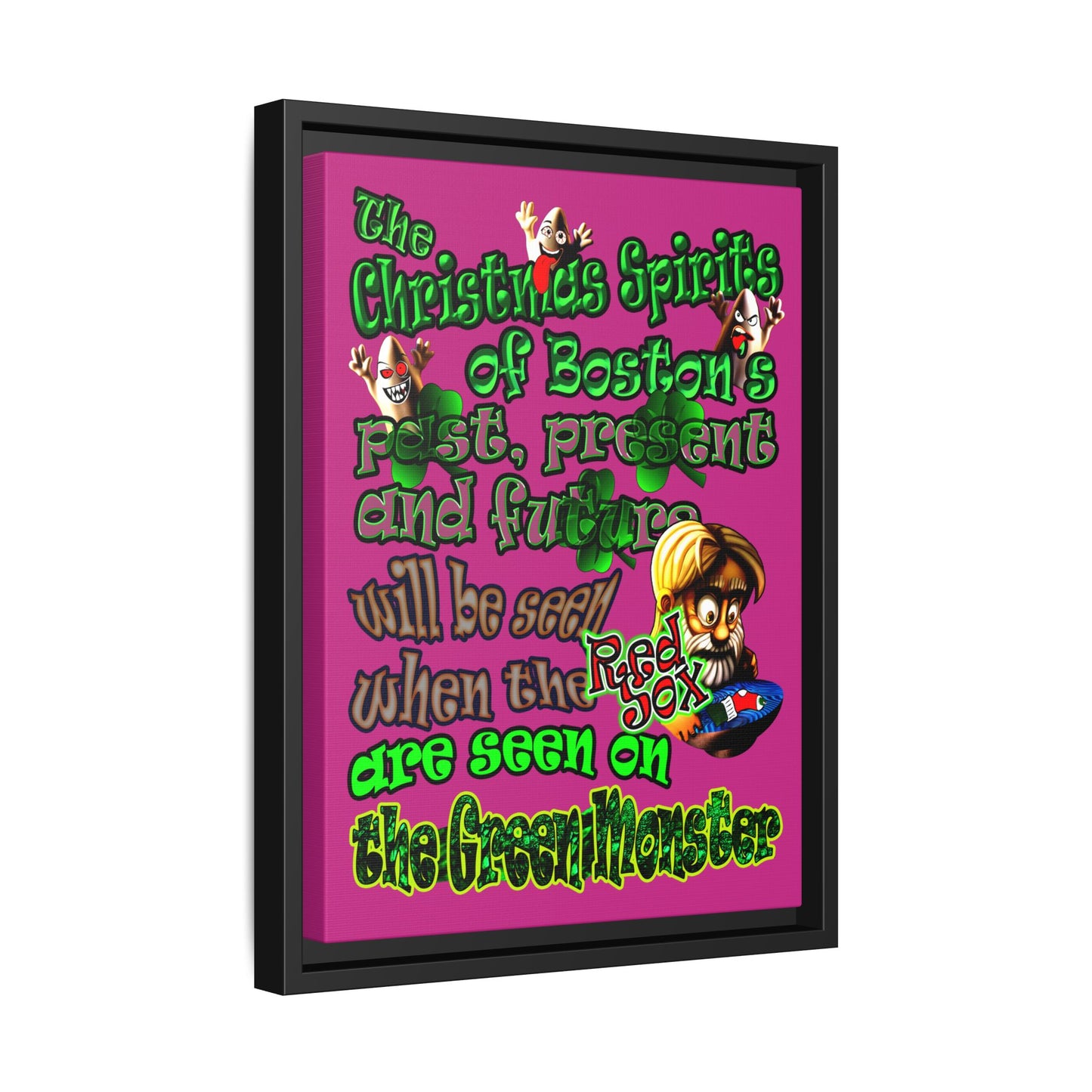 christmas spirits of boston - framed canvas art (pink)