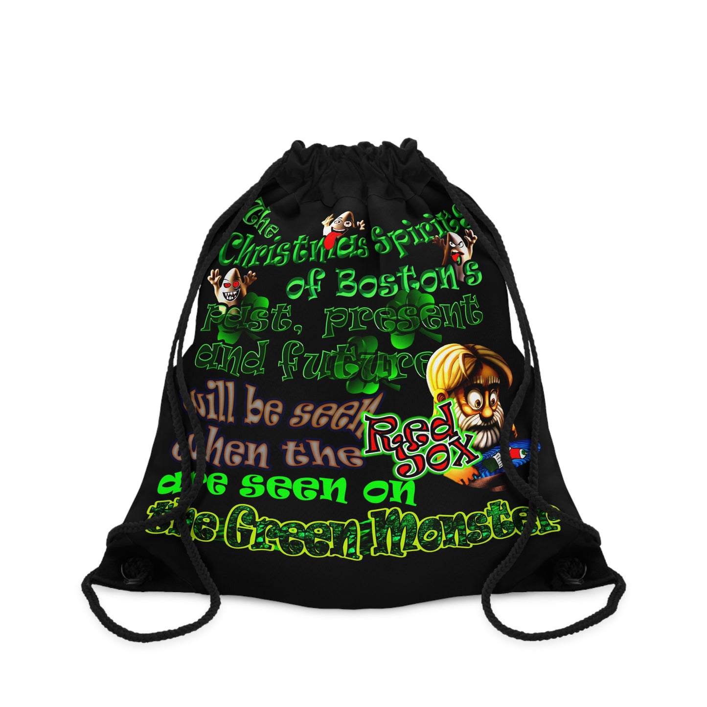 christmas spirits of boston - Drawstring Bag (black)