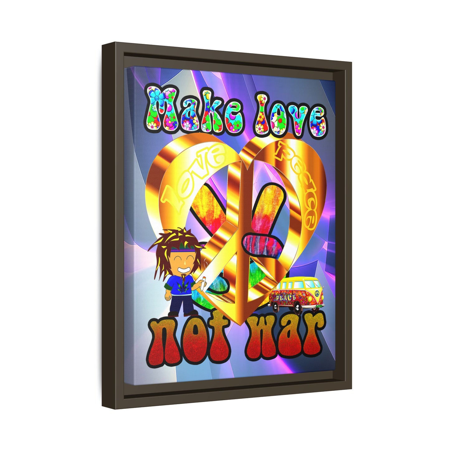 love peace - framed canvas art (grey-pink wave)
