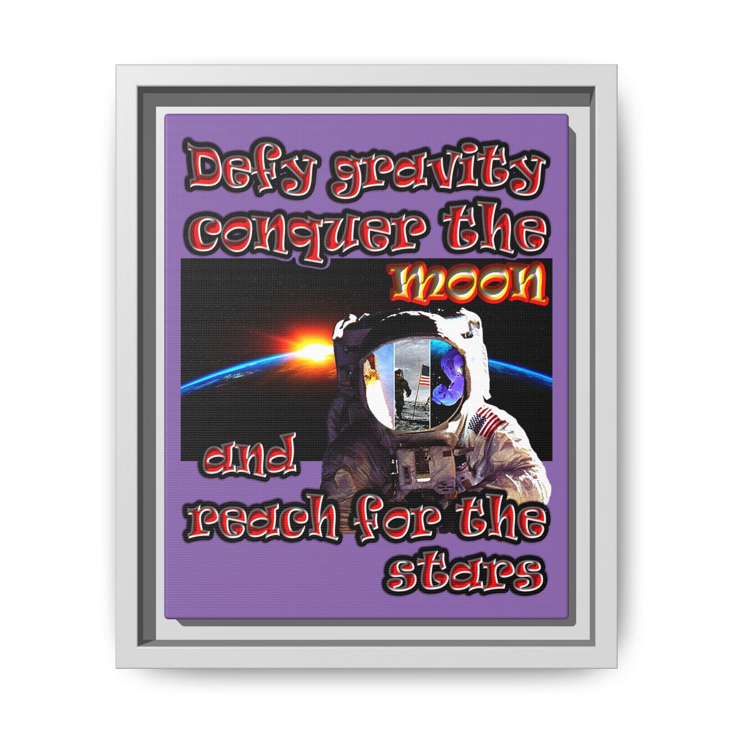 defy conquer reach - framed canvas art (light purple)