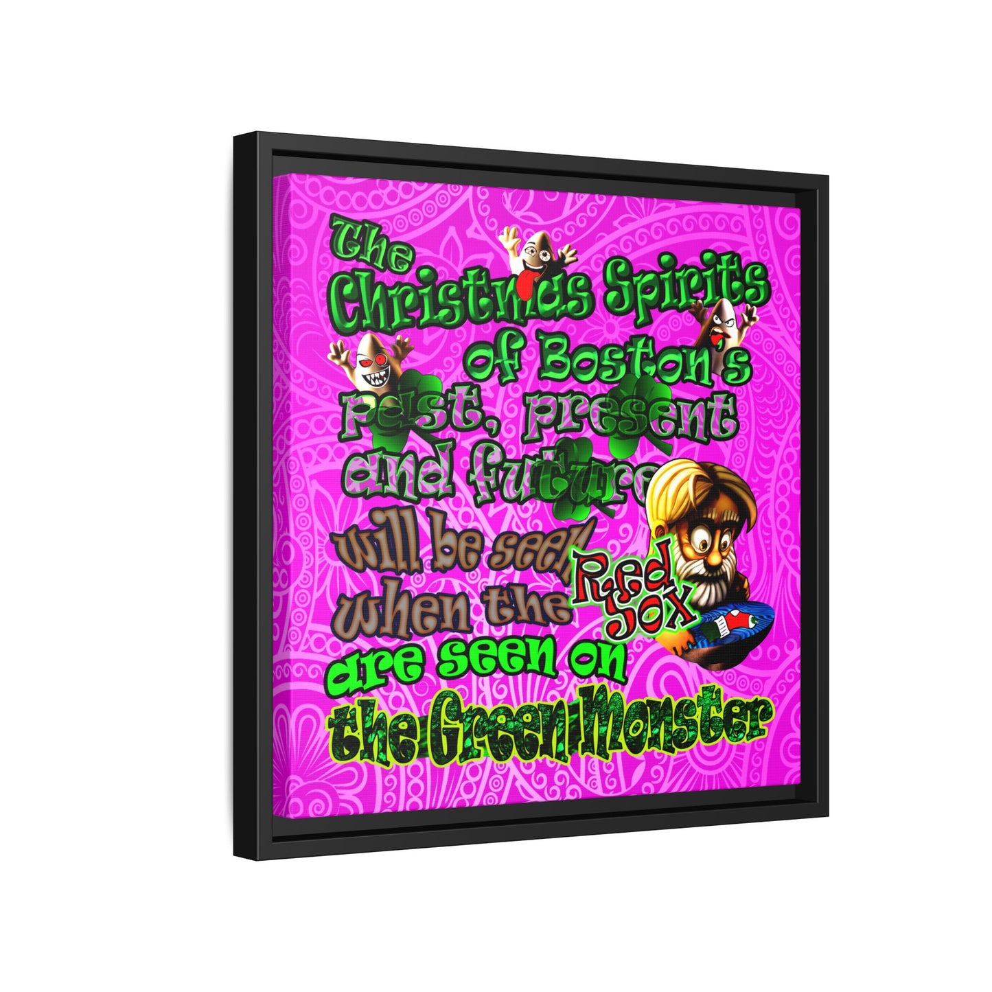 christmas spirits of boston - framed canvas art (pink swirl)