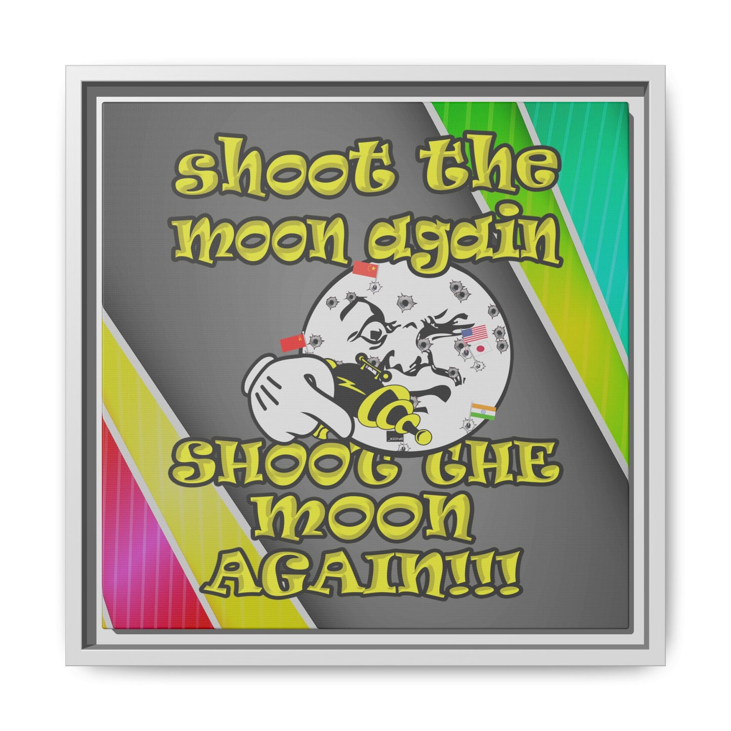 shoot the moon again - framed canvas art (rainbow split)