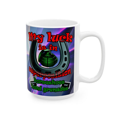 my luck - White Mug (grey-pink wave)