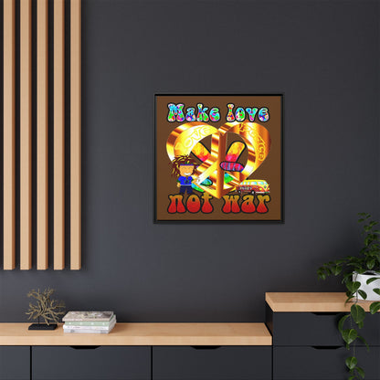 love peace - framed canvas art (brown)