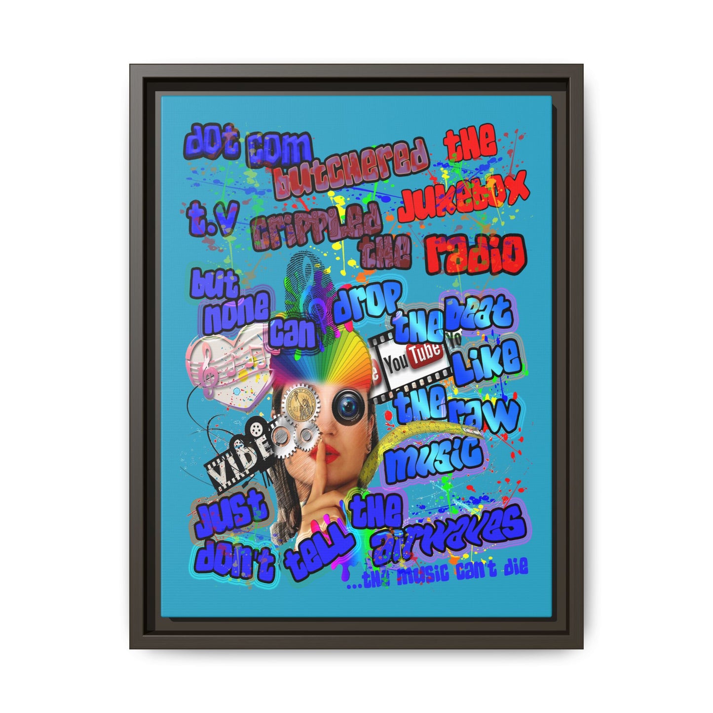 drop the beat - framed canvas art (turquoise)