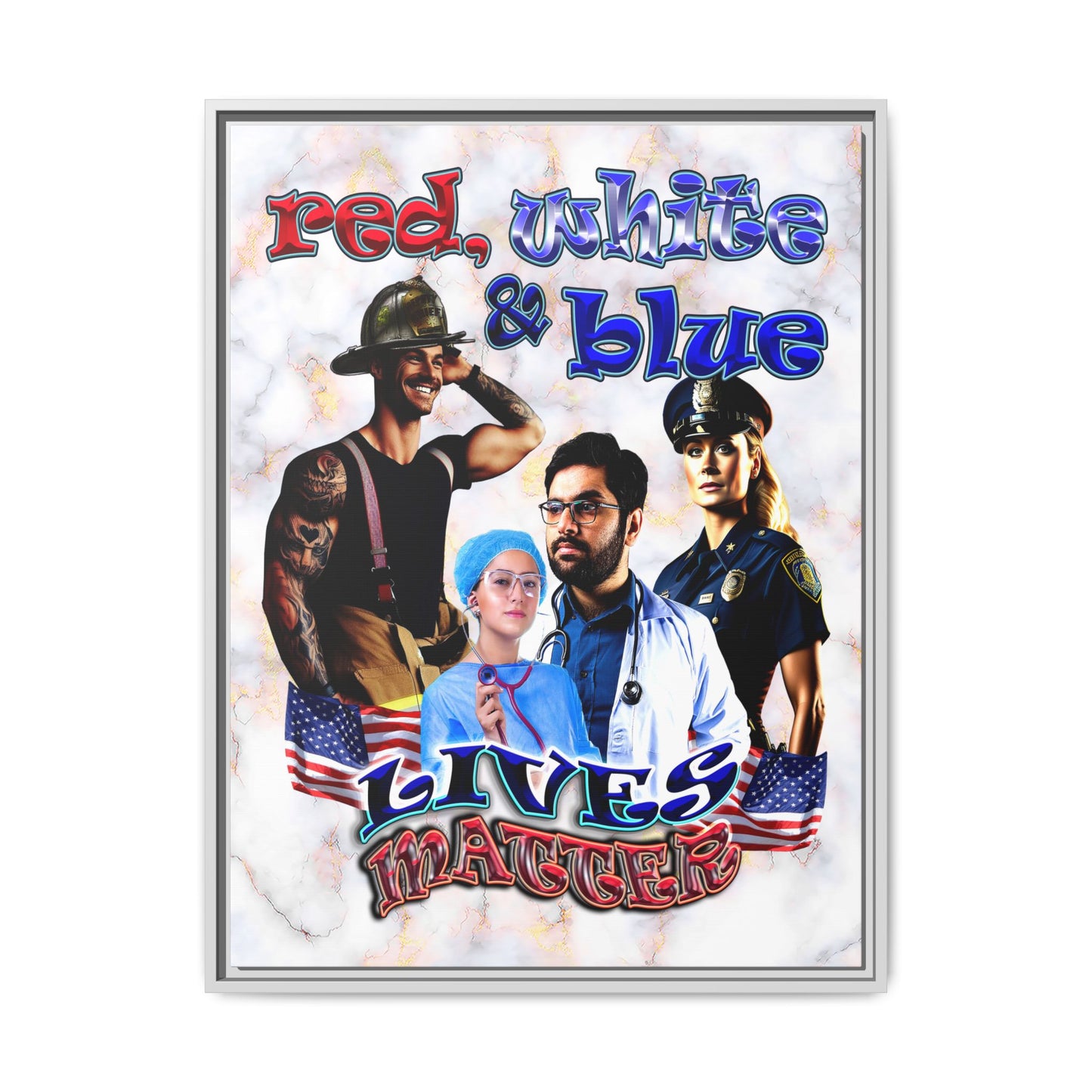 rw&b lives matter - framed canvas art (white marble)