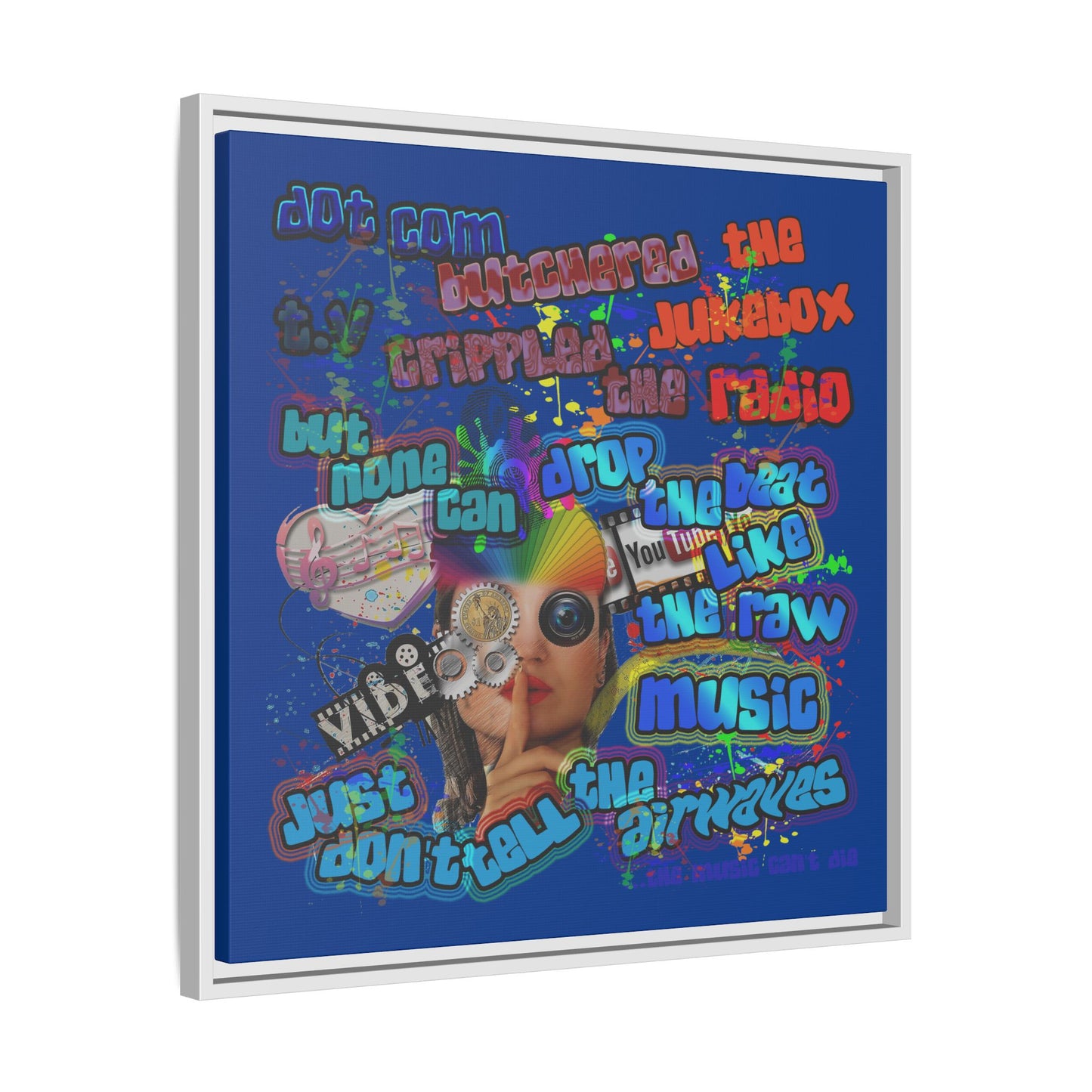 drop the beat - framed canvas art (dark blue)