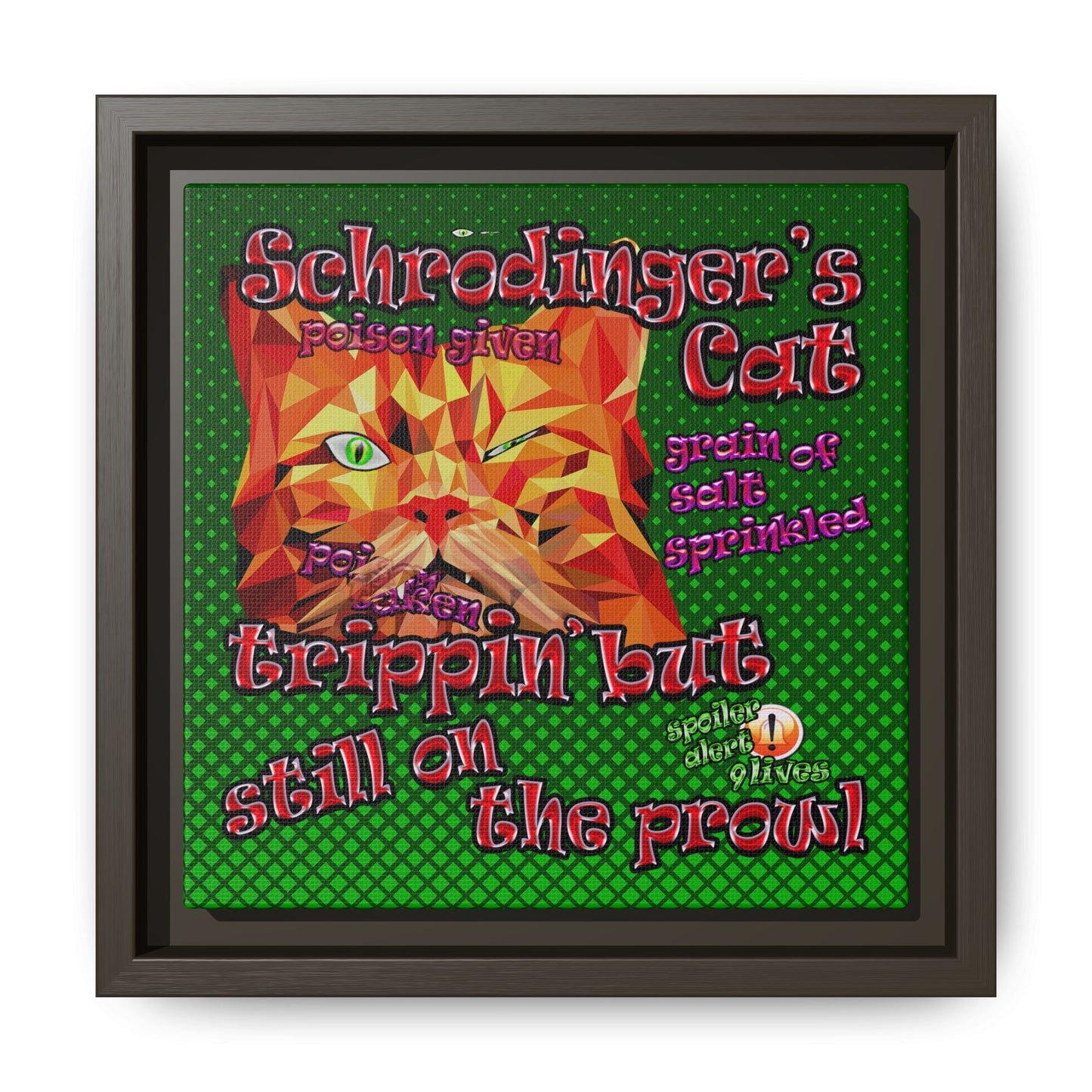 schrodinger's cat - framed canvas art (logo green)