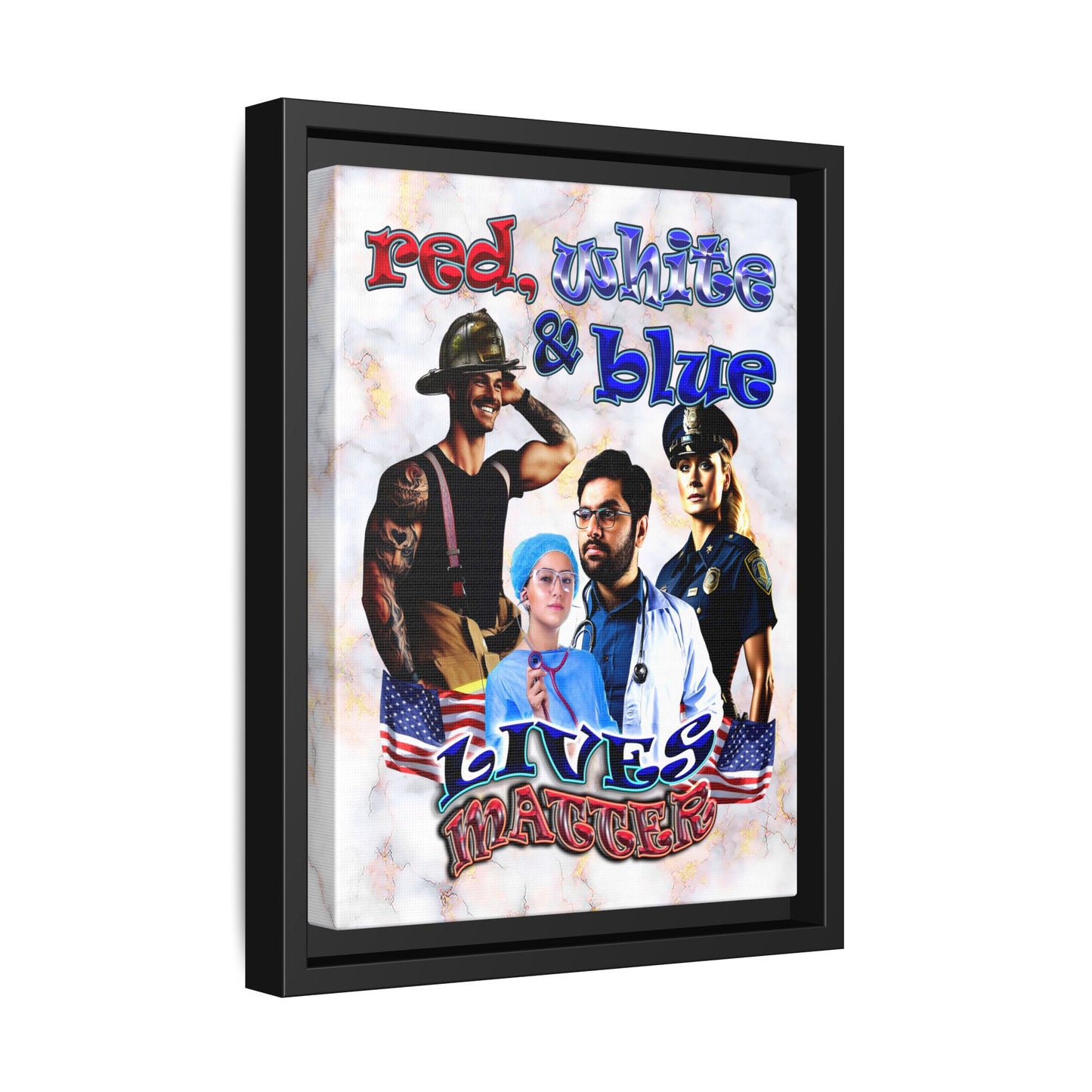 rw&b lives matter - framed canvas art (white marble)