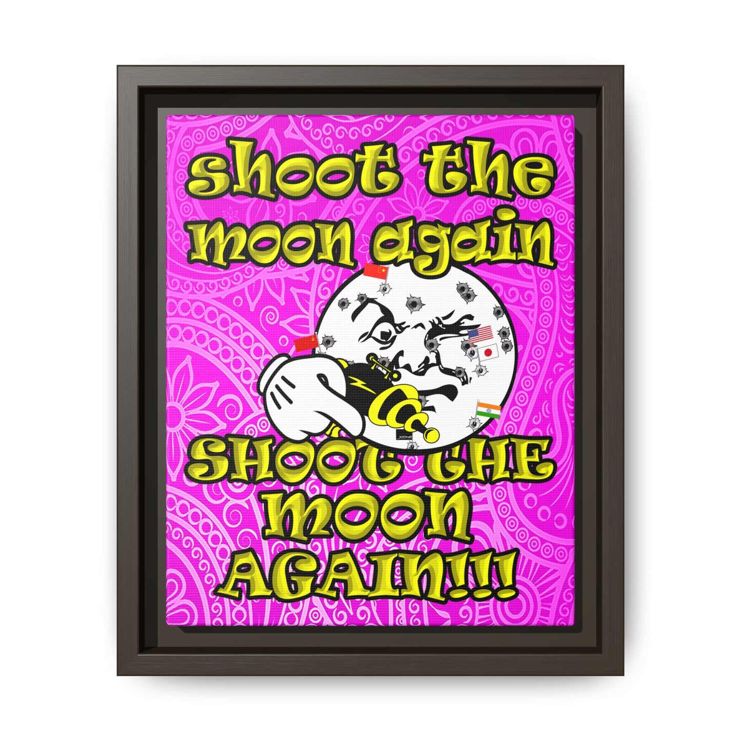 shoot the moon again - framed canvas art (pink swirl)