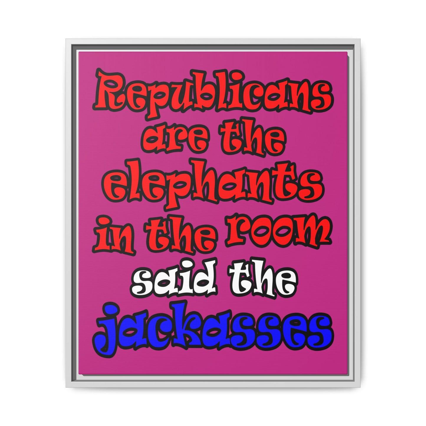 donkeys and elephants - framed canvas art (pink)