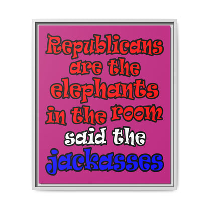 donkeys and elephants - framed canvas art (pink)