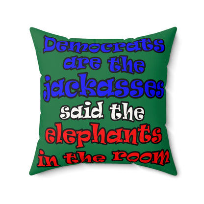 donkeys and elephants - Faux Suede Square Pillow - (dark green)