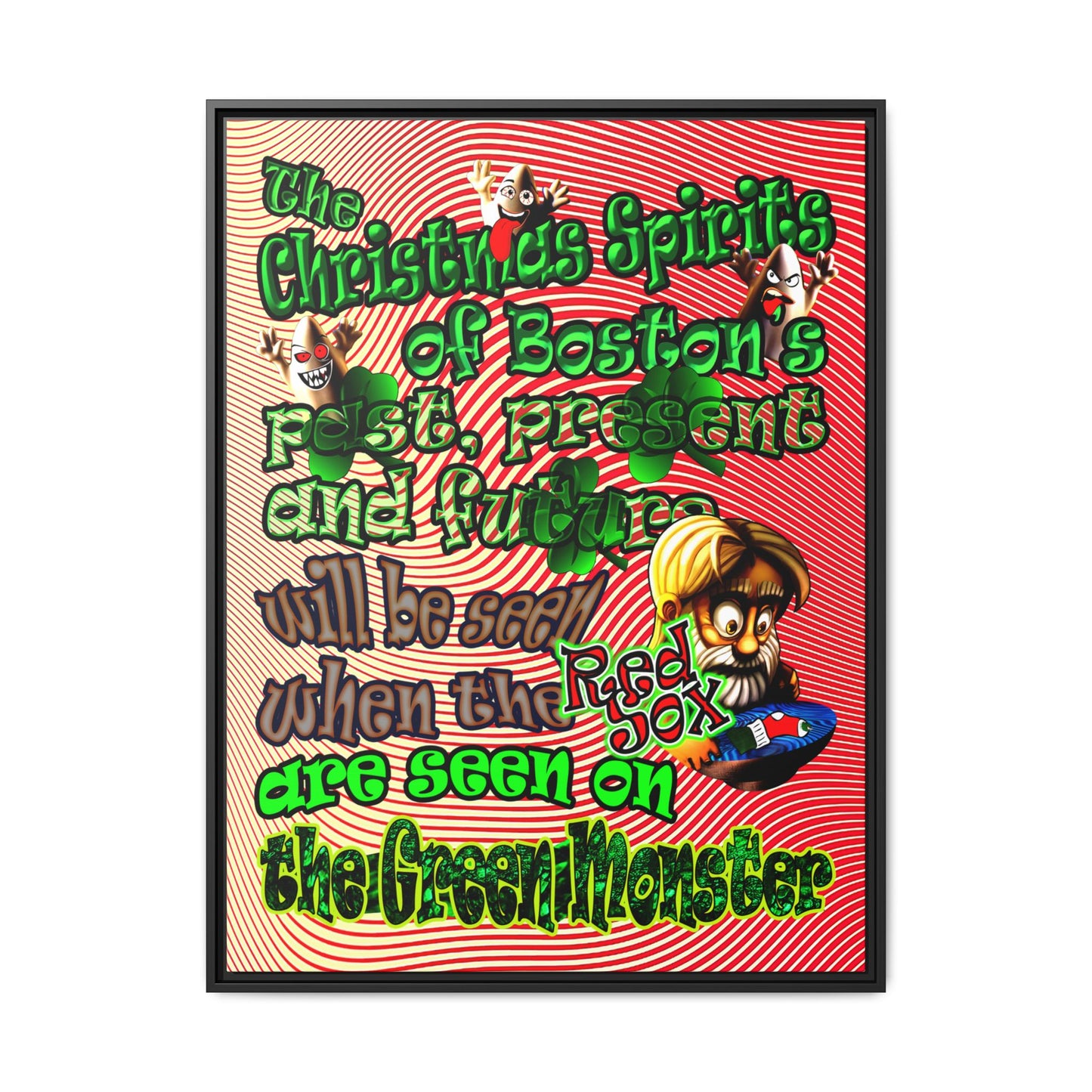 christmas spirits of boston - framed canvas art (yellow-orange wave)