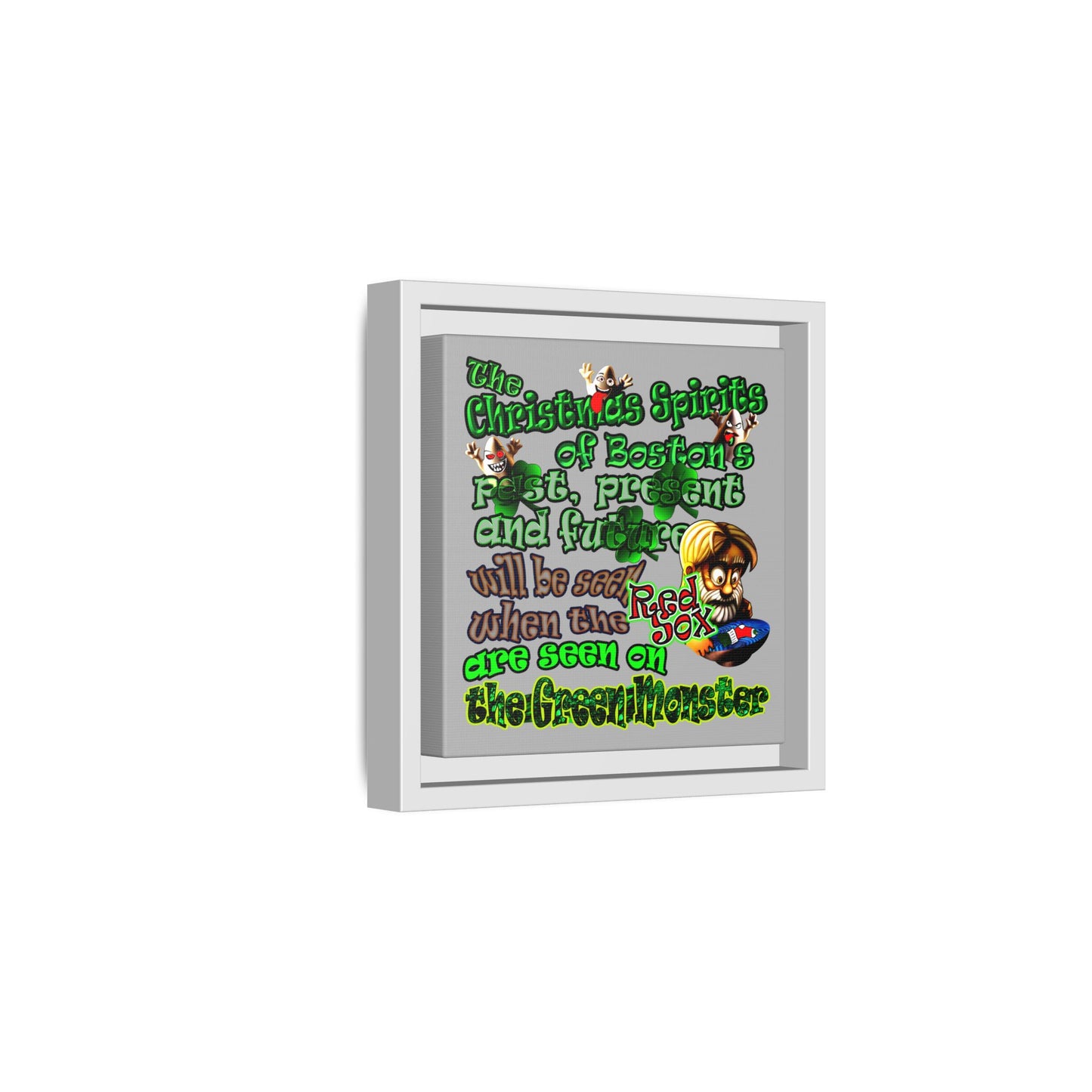 christmas spirits of boston - framed canvas art (light grey)