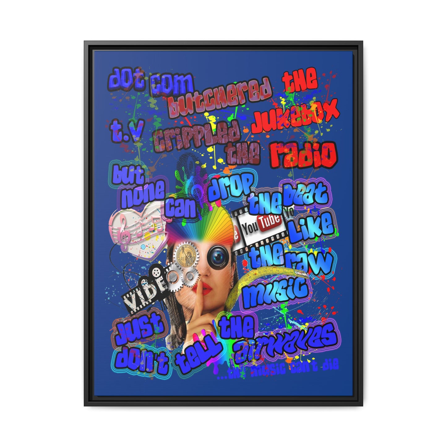 drop the beat - framed canvas art (dark blue)