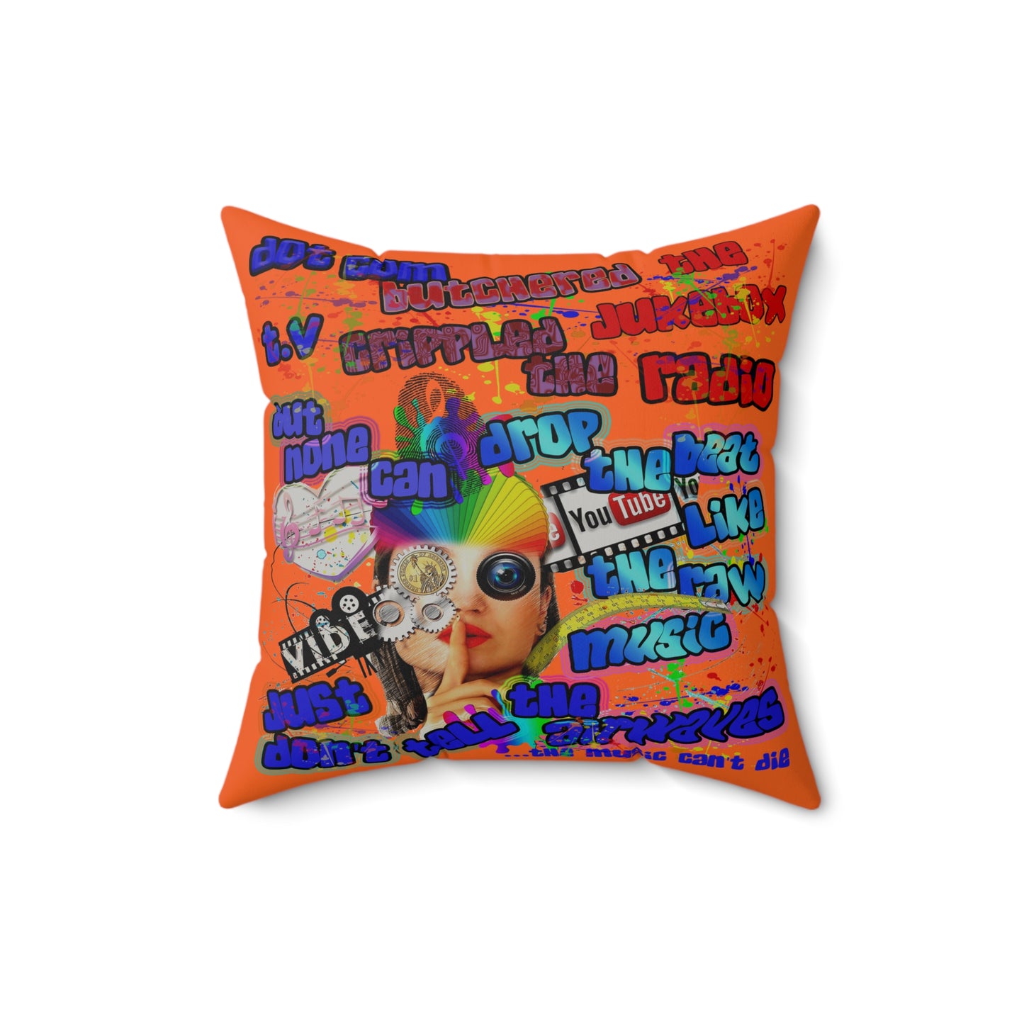 drop the beat - Faux Suede Square Pillow - (orange)
