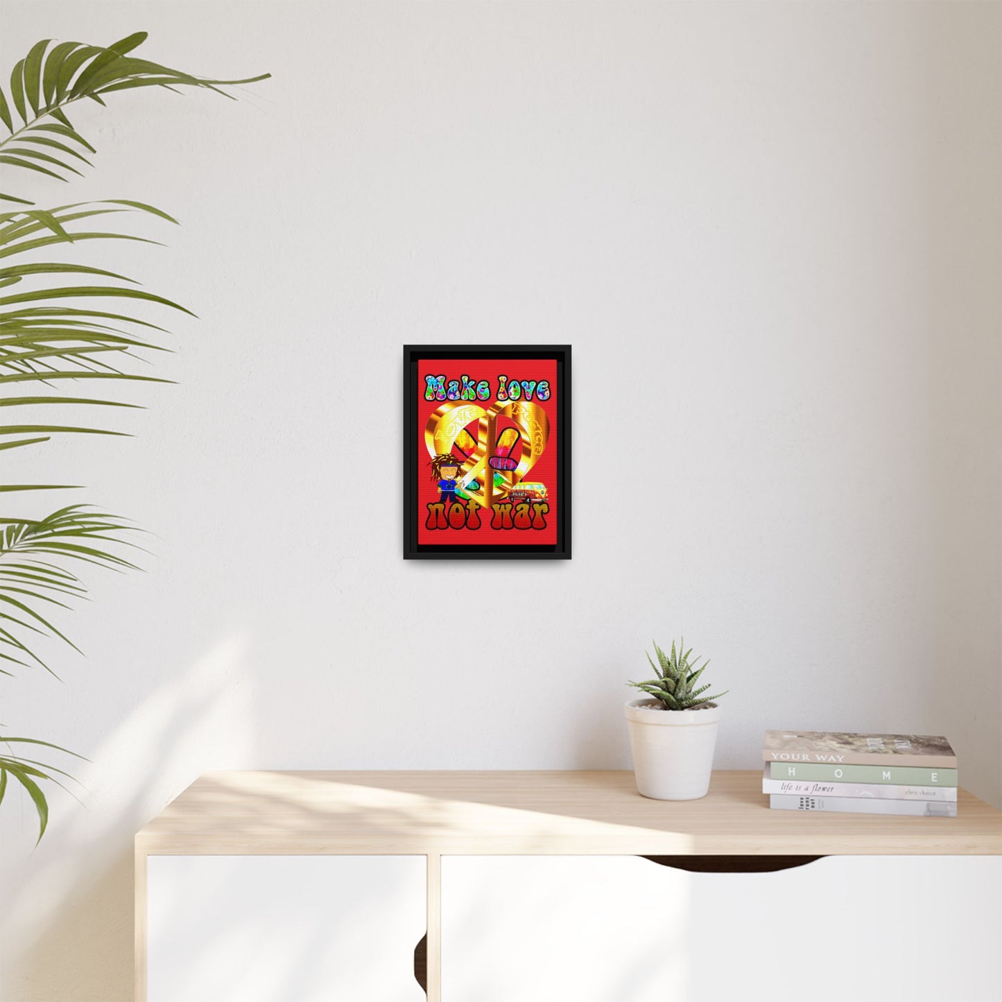 love peace - framed canvas art (red)