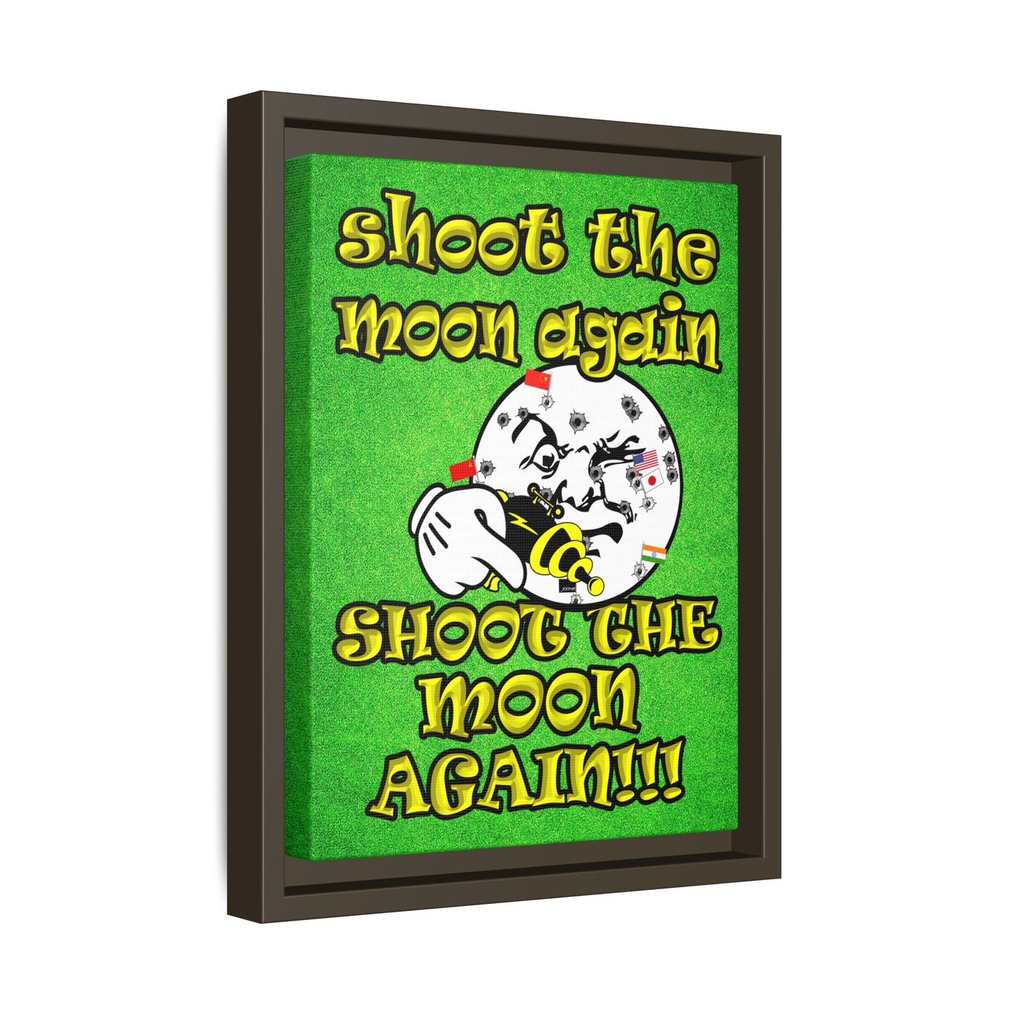 shoot the moon again - framed canvas art (green turf)