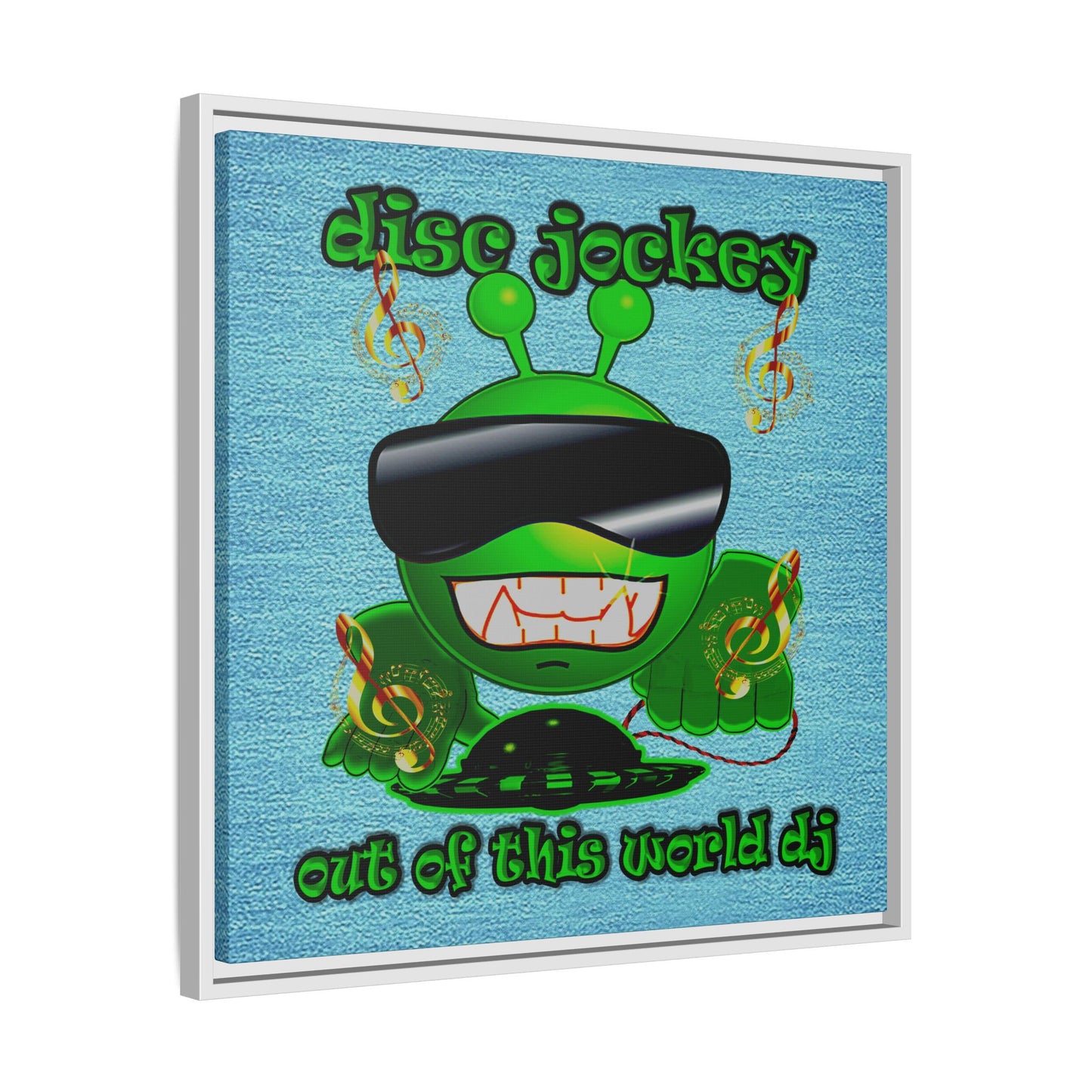 disc jockey - framed canvas art (faded blue)