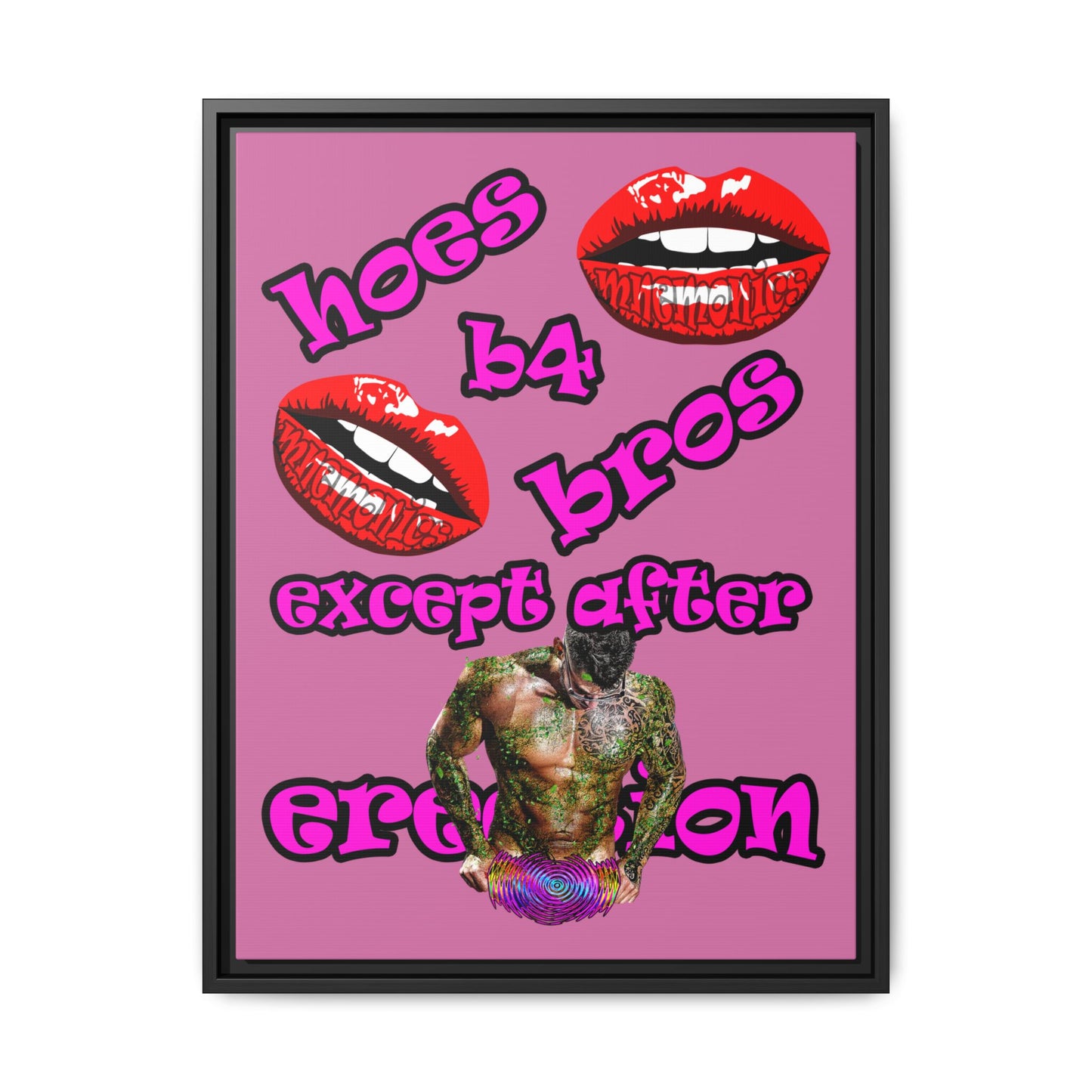 hoes b4 bros - framed canvas art (light pink)