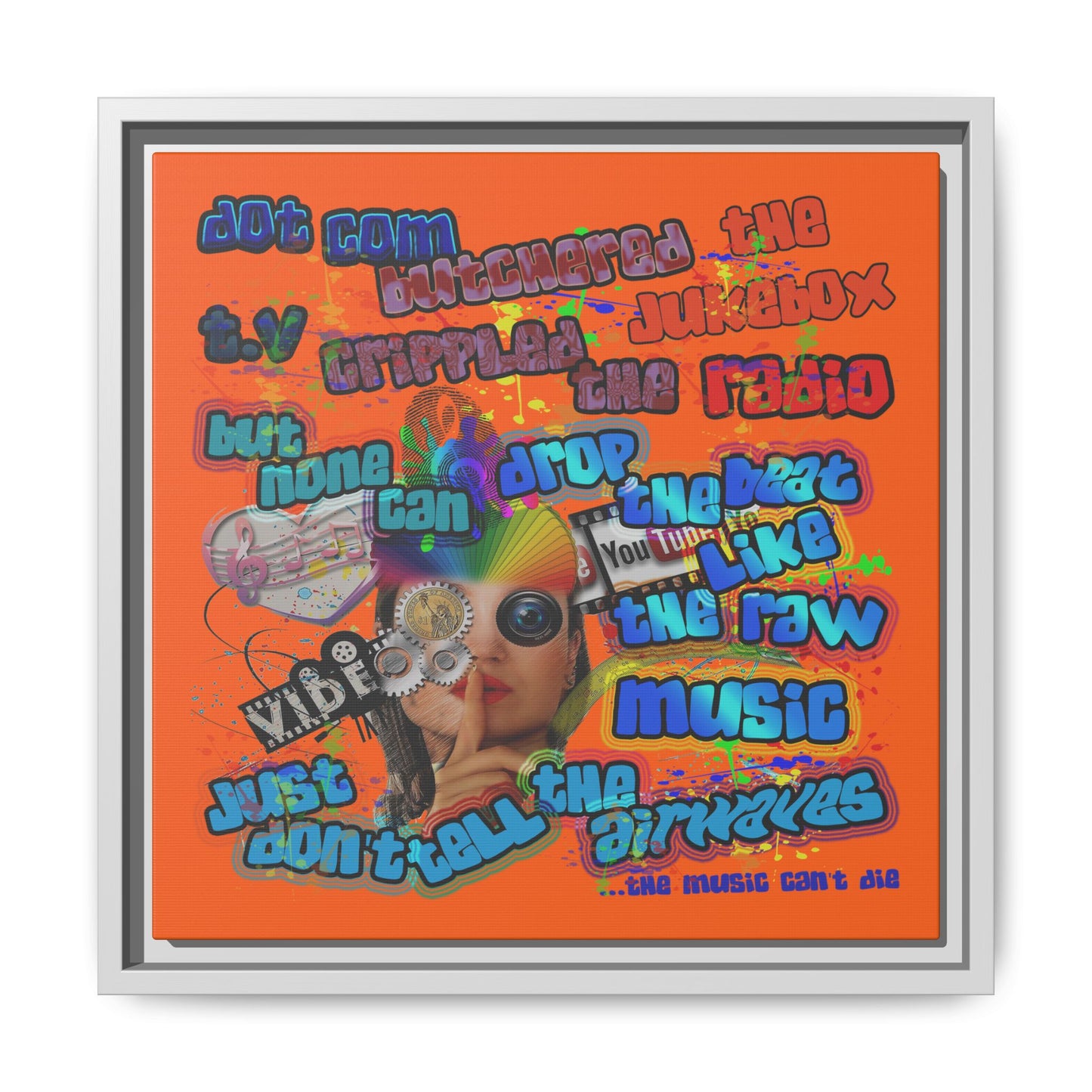 drop the beat - framed canvas art (orange)